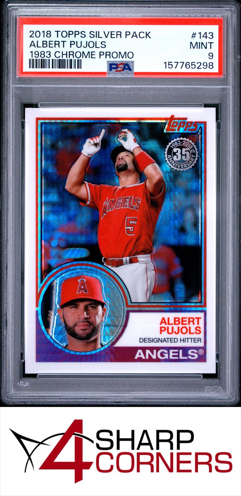 2018 TOPPS SILVER PACK 1983 CHROME PROMO #143 ALBERT PUJOLS PSA 9 view 1