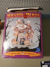 Vintage 1994 Lighted Haunted House Pumpkin Factory Porcelain Halloween Decor