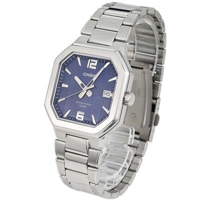 希少 カシオ CASIO MTP-B195D-2A ネイビー シルバーベゼル CASIO MTP-B195D-2A MTP-B195D Quartz Analog Navy Silver wrist watch