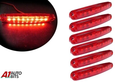 6x Slim Red 12v Side Rear Tail Marker 9 Led Lights Lamps 3.9'' Lgv Hgv Bus