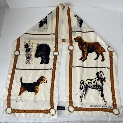 Vintage Adrienne Vittadini 100% Silk Scarf Dog Breeds Rectangular