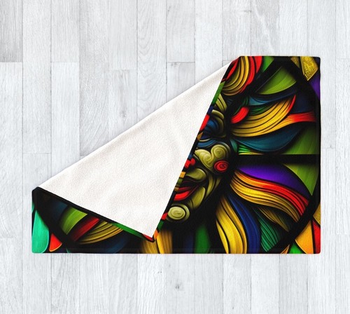 Clown Stained Glass Window Effect Blanket 120cm x 175cm, Fantasy Circus Flowers - Picture 2 of 6