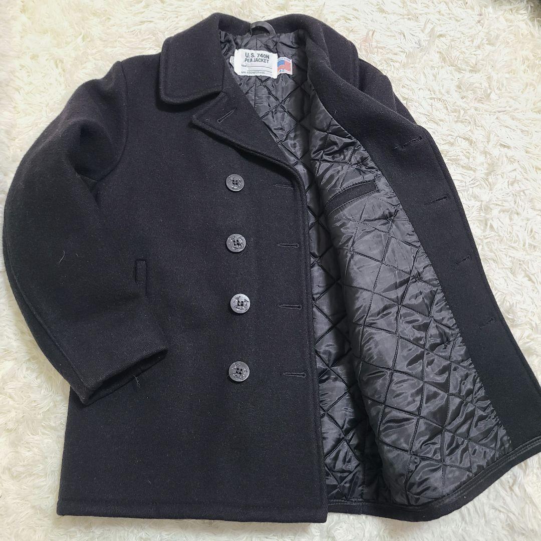 Schott 42 XL Black Melton Quilted P Coat USA - Rare & Clean Schott 42 XL Black Melton Quilted P Coat USA - Rare & Clean