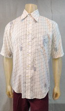 Vintage Manhattan Crepe LARGE 17 Collared Short Slv Button Down Shirt Top USED