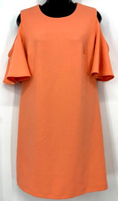 Calvin Klein Women Dress Size 12 Peach Cold Shoulder Round Neck Shift Career