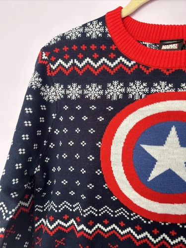 Marvel Captain America Ugly Christmas Sweater Mens Size 2X Navy New
