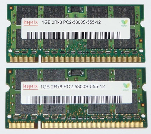 2x 1GB 2Rx8 DDR2-RAM PC2-5300S-555-12 667MHz Hynix Notebook Arbeitsspeicher