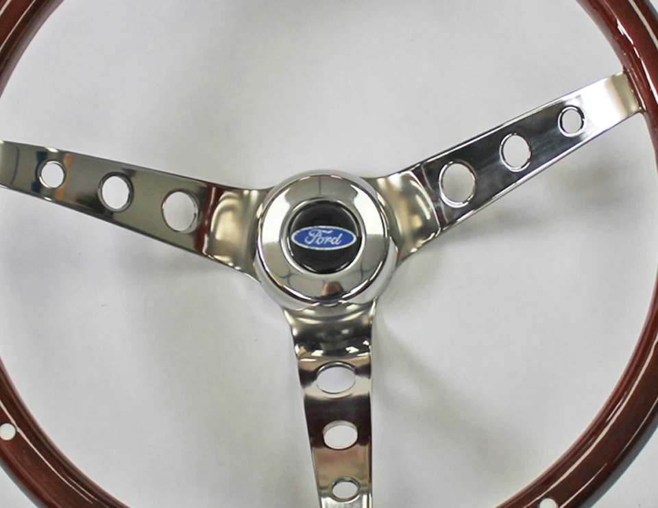 Volante de madera Bronco F100 F150 F250 F350 agarre de alto brillo con remaches 15" Foto 2 de 4