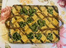 Vintage The Haldon Group Handled 18" Serving Platter Embossed Green Ivy Leaf