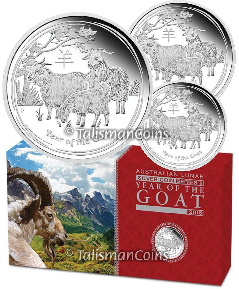 Australia 2015 Year Goat Sheep Ram Lunar Zodiac 3 Coin Pure Silver