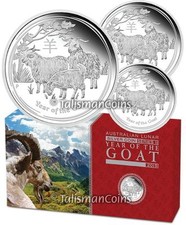 Australia 2015 Year Goat Sheep Ram Lunar Zodiac 3 Coin Pure Silver Proof Set Ogp