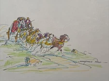 MARJORIE REED DRAWING LISTED FAMOUS Book Sketch BUTTERFIELD STAGECOACH rare