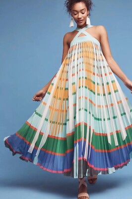Geisha Designs Size S Pleated Halter Maxi Dress Anthropologie Abstract  Print | eBay