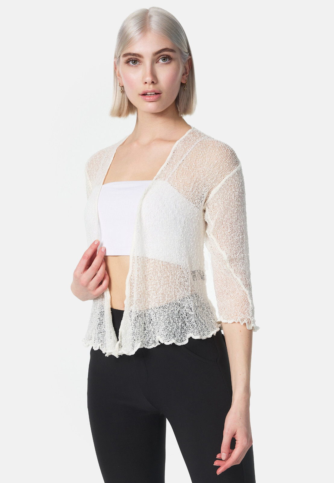 Bolero Jäckchen Cardigan Damen Brautstola Hauchdünn Federleicht Transparent 3/4