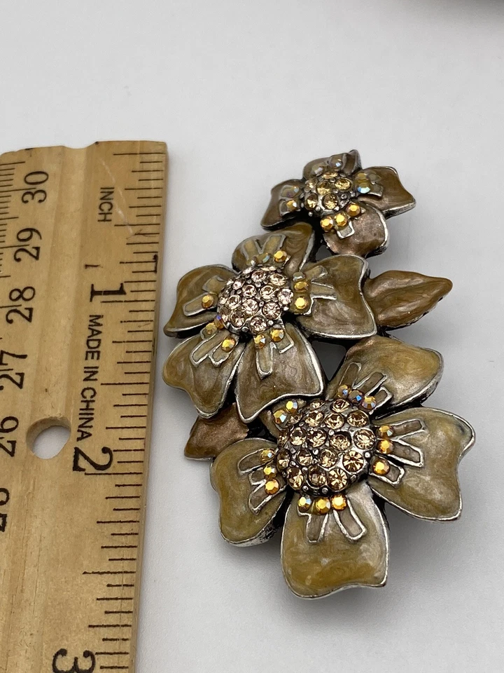 CHICO'S Enamel Rhinestone Flower Brooch Pin Floral - Image 3 of 4