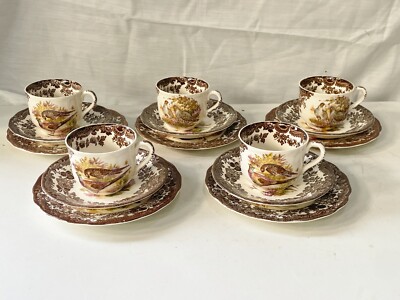 VINTAGE ROYAL WORCESTER PALISSY SPIEL VOGEL SERIE 5 TRIO TEESERVICE TASSE UNTERTASSE