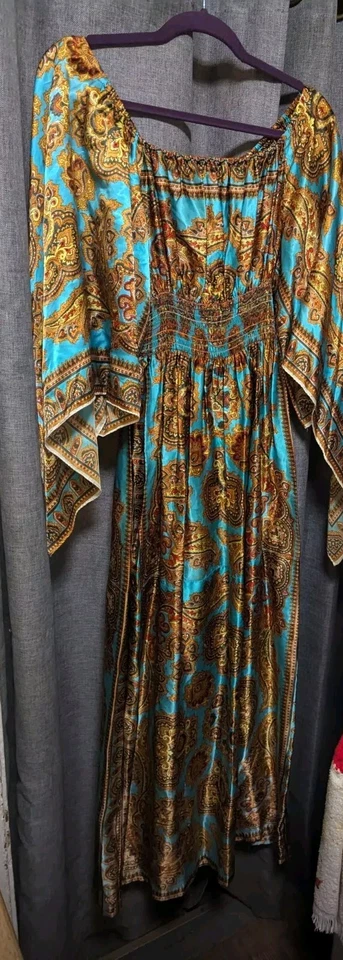 Vestido de seda vintage psicodélico cachemir hippie años 60 talla única Foto 2 de 4