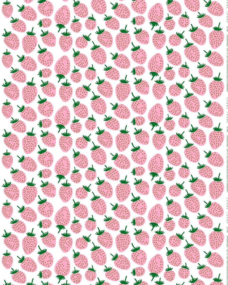 Tela de algodón Marimekko rosa/verde/oro Pieni Mansikka 145x100 cm de Maija Isola Foto 3 de 3