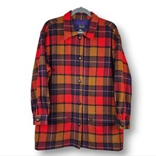 Rafaella Size M Wool Blend Plaid Jacket Shacket Button Front Pockets