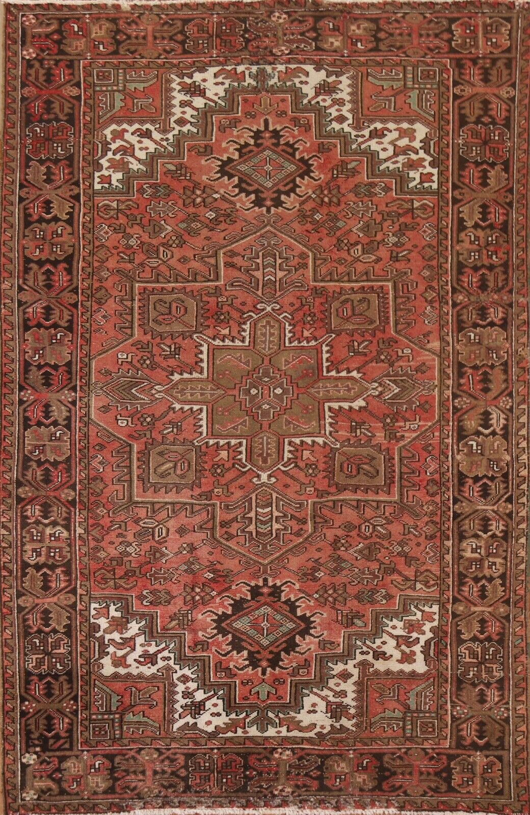 Vintage Tribal Heriz Area Rug 7x10 Hand-knotted Geometric Carpet
