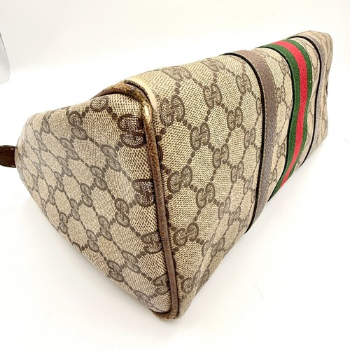 GUCCI GG Supreme Web Sherry Line Bag PVC Beige Gold Auth 727 - Picture 10 of 16