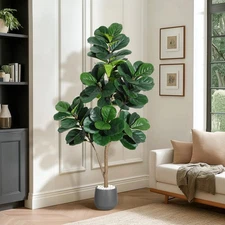 5 ft Fiddle Leaf Fig Tree Artificial with 77 Leaves - Realistic Faux Ficus Ly...