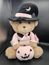 Pink Halloween Teddy Bear Witch Plush Shelf Sitter Moon Hat Pumpkin 17" Weighted
