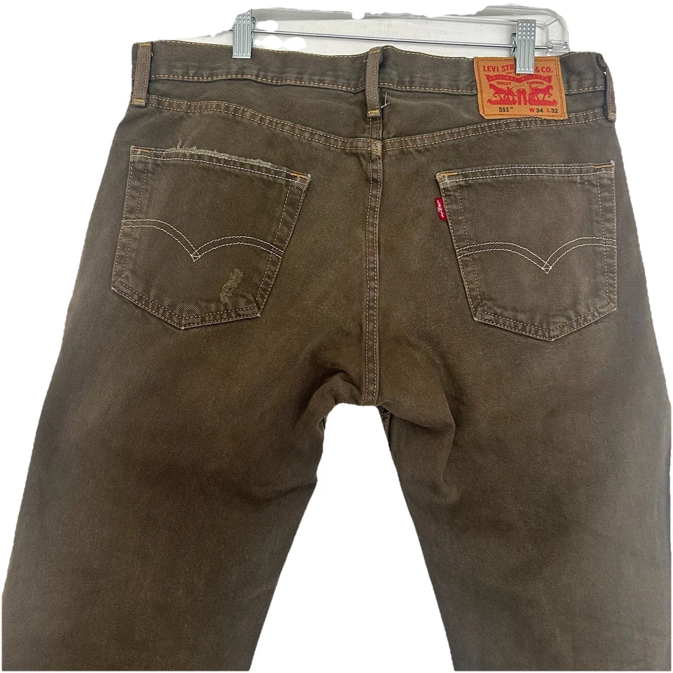 Pantalones de mezclilla desgastados ajustados Levi’s 511 verde militar para hombre talla 34x32 Foto 4 de 4