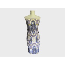 Vintage Tracy Reese 90's Dress/Strapless/Belted W/Pockets Geometric Floral Print
