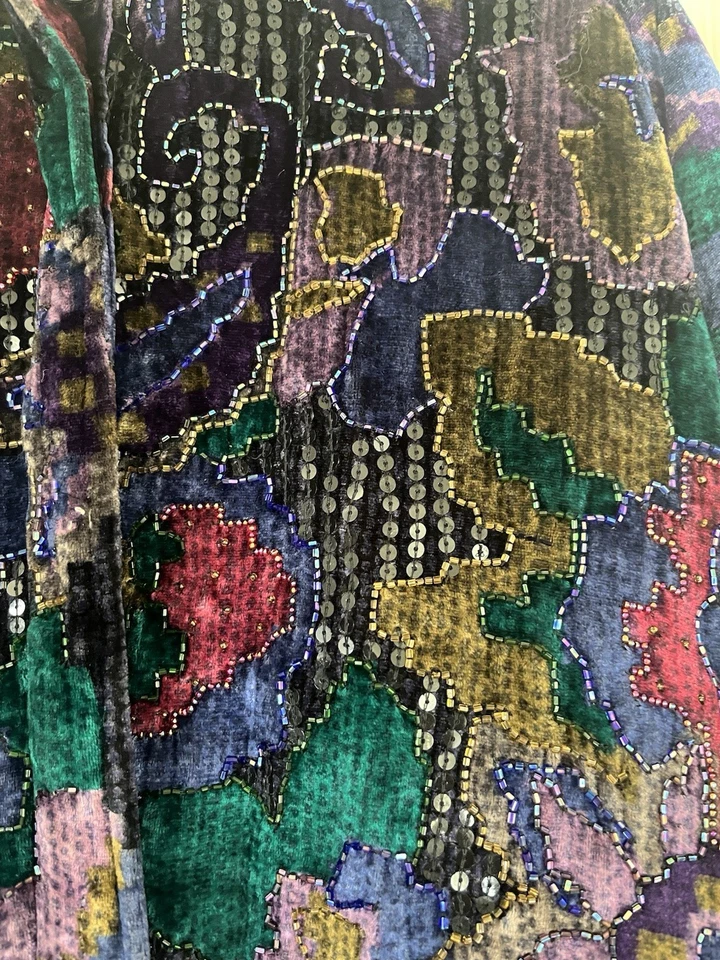 Abrigo Terciopelo Vintage Neiman Marcus Paisley Cuentas Terciopelo Maximalista Lentejuelas Talla M Foto 3 de 4