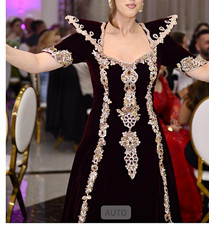 Damen Abendkleid lang M/L bordeaux Samt Schn�...