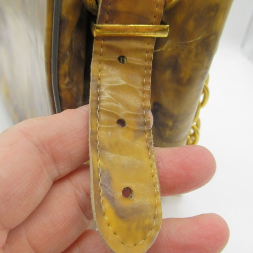 Vintage Patent Leather Purse Robert Bestien Bestcraft Marbled Mustard Gold Chain - Picture 10 of 17
