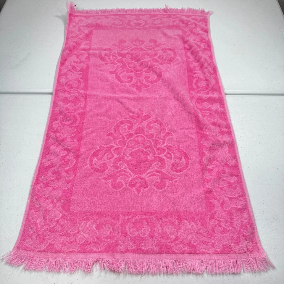 Toalla de baño vintage sala rosa floral algodón rectangular chenilla retro mcm años 70 Foto 2 de 4