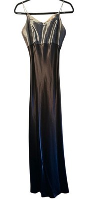 Y2K Nadine Silver Iridescent Slinky Gown Party Dress Vamp Grunge XS 34/26 FLAWS