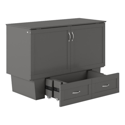Monroe Full Wood Murphy Bed Chest with Mattress & Charging Station in Gray