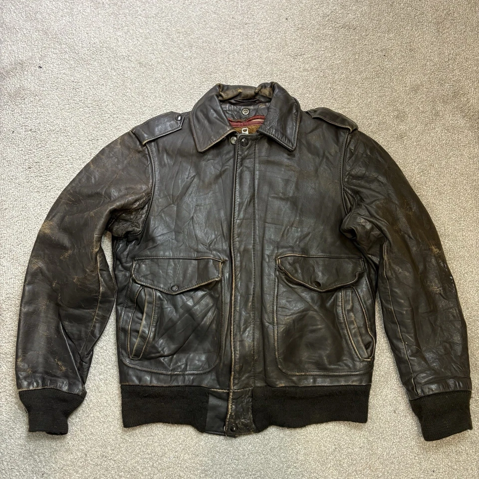 Vintage SCHOTT Leather Jacket Flight A2 Bomber Aviator with Liner Mens Size 36 - Image 2 of 4
