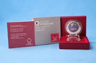 Österreich 25 Euro 2015 Kosmologie Silber Niob Handgehoben mit OVP