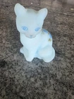 VTG FENTON LIGHT BLUE BURMESE CAT FIGURE HANDPAINTED WITH FLORAL DESIGN