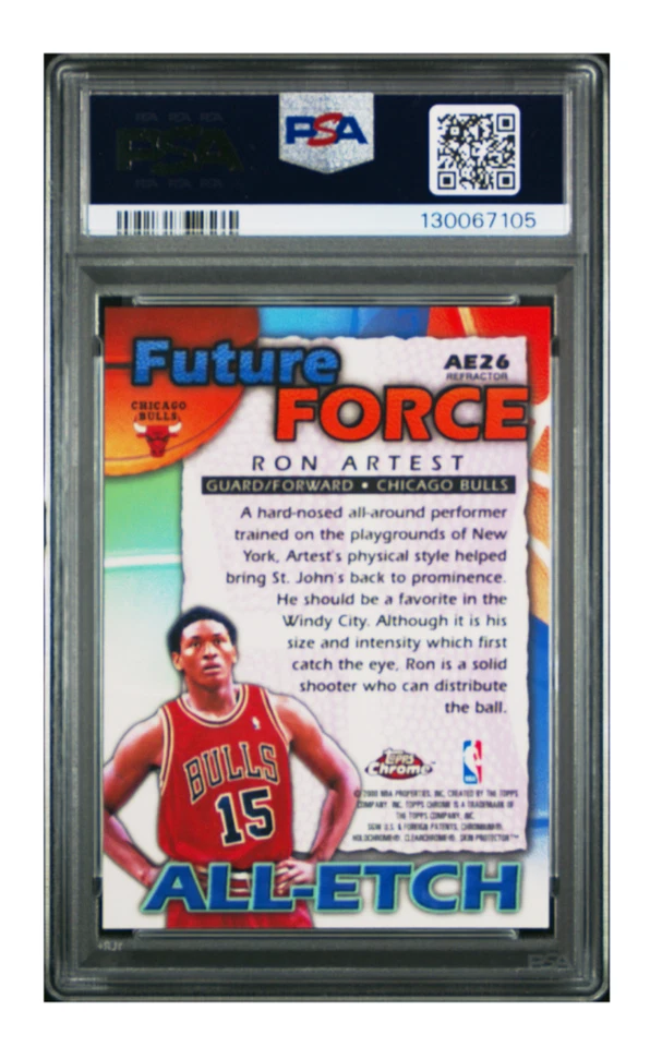 1999 TOPPS CHROME ALL-ETCH RON ARTEST ALL-ETCH-REFRACTOR PSA 10 POP 1 AE26 - Image 2 of 4