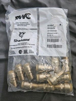 Sharkbite U120LF 1/2 '' x 1/2'' MNPT Straight Brass Push Male Adapter, 12 Pack