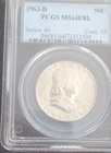 1963-D Franklin Half Dollar PCGS MS64FBL Uncirculated Silver Coin