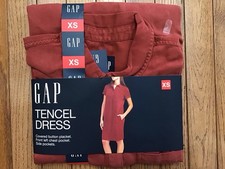 New GAP Size XS Women's Short Sleeve Tencel Dress Color Chili Oil Pockets ((D12)