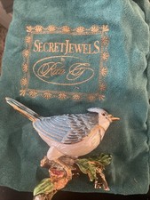 Bird Trinket Box Crystal Studded Enameled Blue Bird/ Blooming Branch. NIB