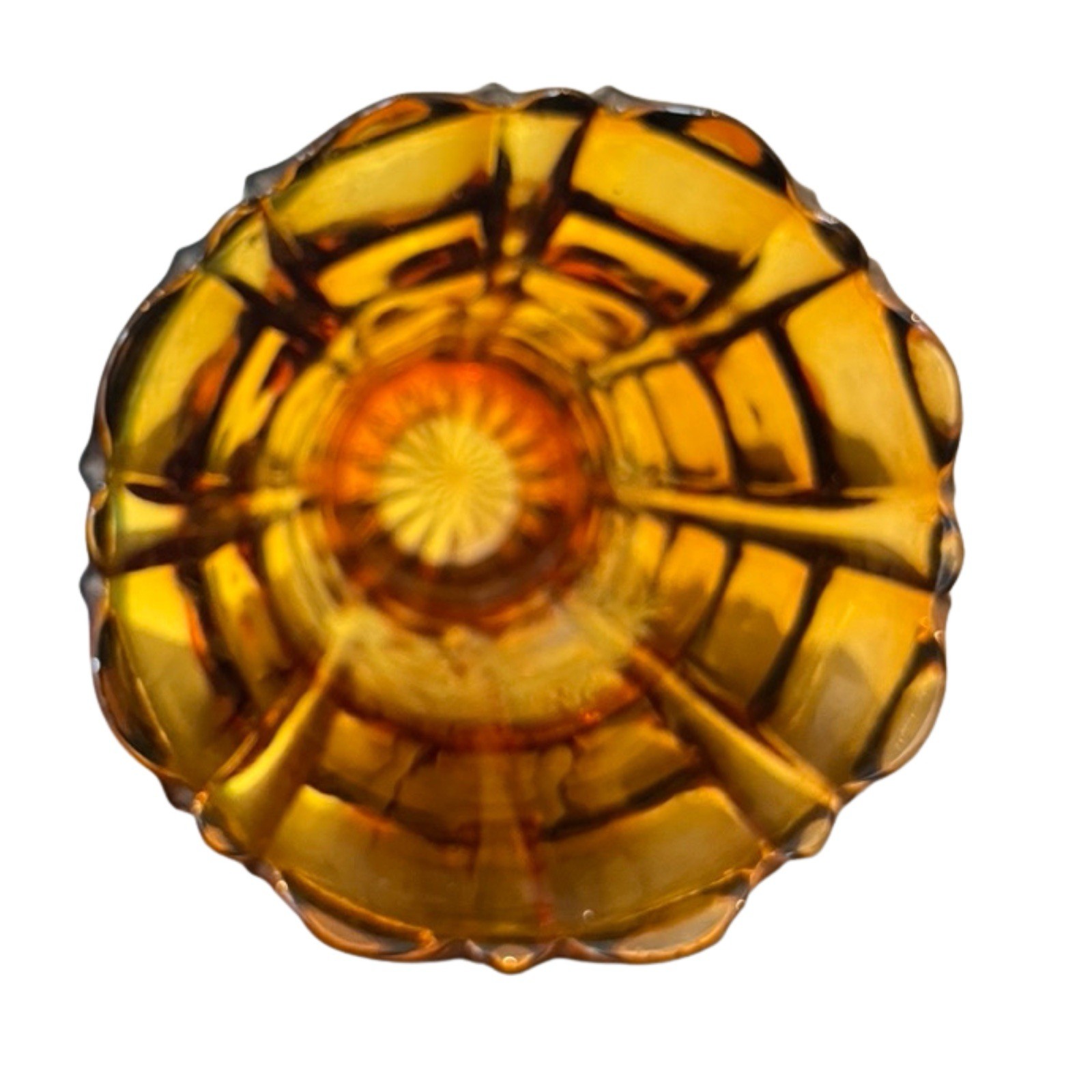 Vintage Amber Glass Vase Scalloped Rim Art Deco Style Early Glass 17cm VGC image 10