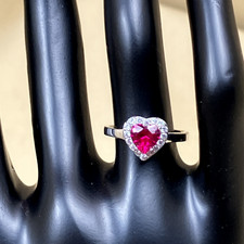 Sterling Silver Halo Heart Ring w/ Round  Heart Cut Colored CZ Stones Sz 5 NWOT