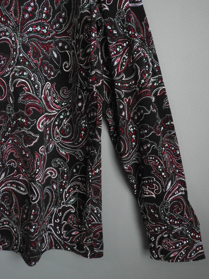 Lands End Talla L/T Navidad Paisley Mujer Algodón Tejido Simulado Pullover Cuello Alto Foto 3 de 4