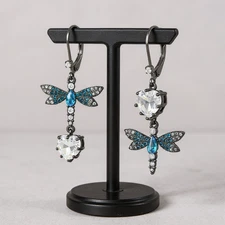 Betsey Johnson CZ & Butterfly Double Mismatch Drop Earrings Perfect Gift