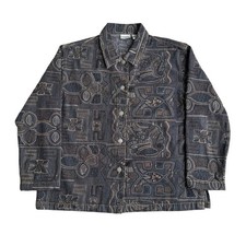 Vintage Chico  s Size 2 Embroidered Geometric Button Up Denim Jacket Western Boho