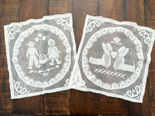Doily Set Vintage Filet Crochet Lace Doilies – Folk Art Motif Panels Handmade