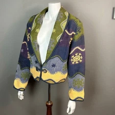Novelty Snowflake Shawl Jacket Cardigan M Artsy Southwestern VTG Flashback